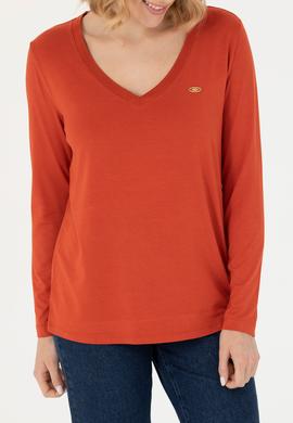 Kadın Kiremit V Yaka Sweatshirt - 50271543013