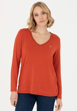 Kadın Kiremit V Yaka Sweatshirt - 50271543013