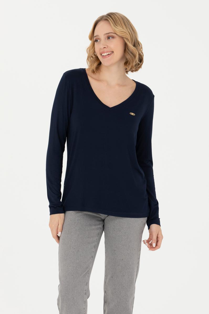 Kadın Lacivert V Yaka Sweatshirt