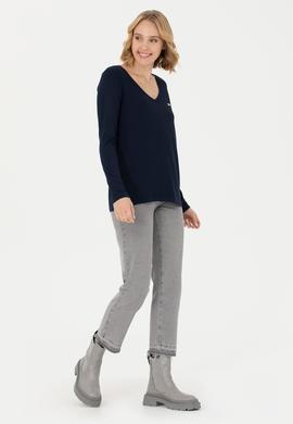 Kadın Lacivert V Yaka Sweatshirt - 50271543060