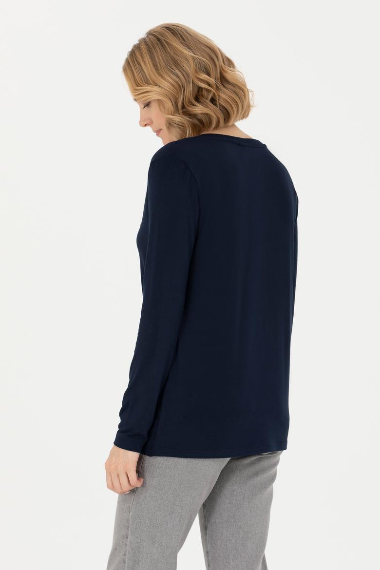 Kadın Lacivert V Yaka Sweatshirt - 50271543060