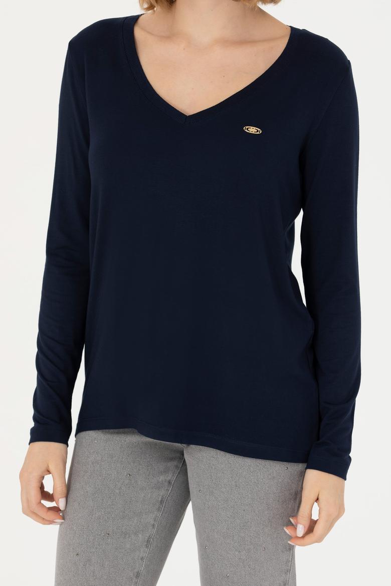 Kadın Lacivert V Yaka Sweatshirt - 50271543060