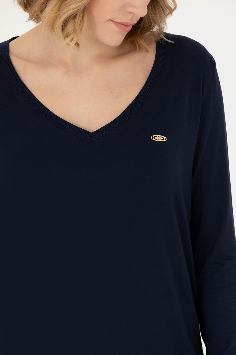 Kadın Lacivert V Yaka Sweatshirt - 50271543060