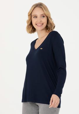 Kadın Lacivert V Yaka Sweatshirt - 50271543060