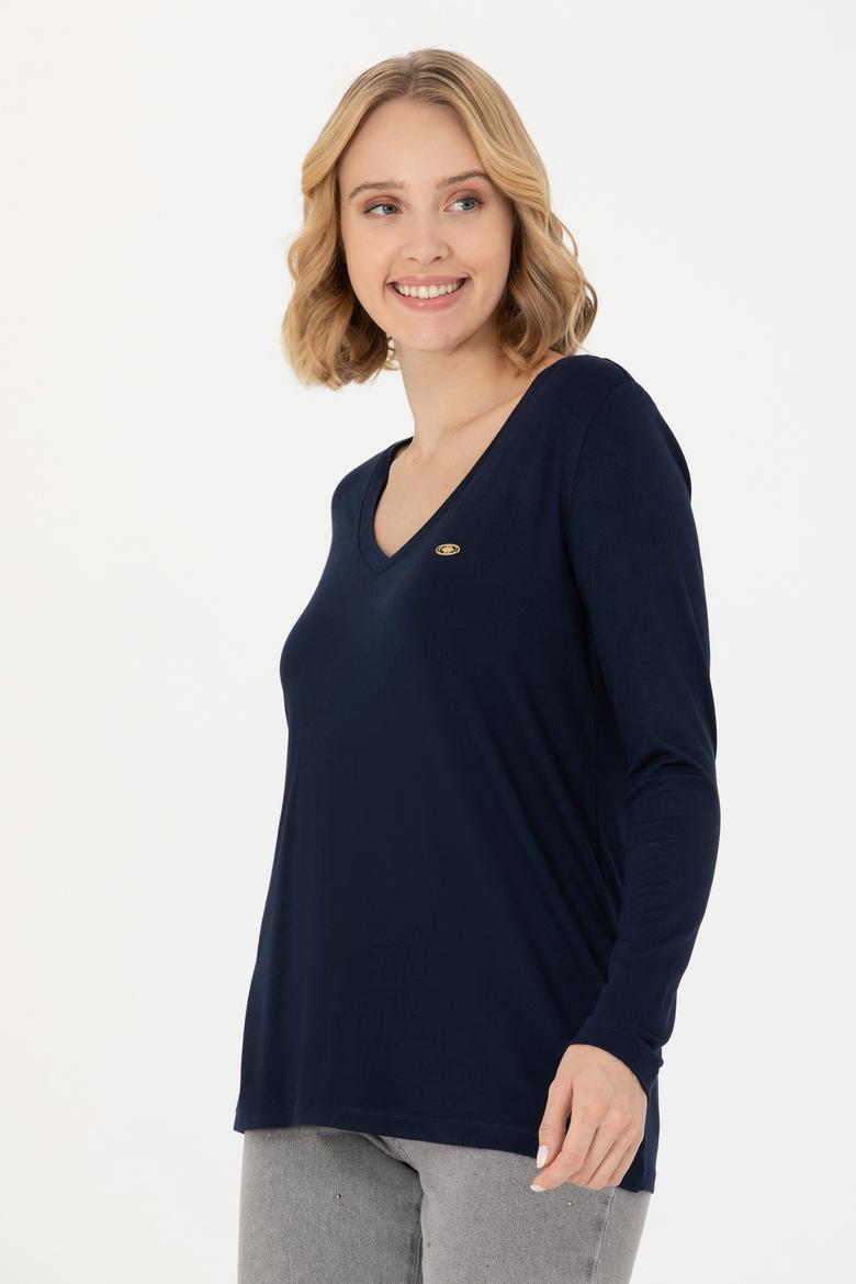 Kadın Lacivert V Yaka Sweatshirt - 50271543060