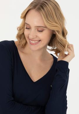 Kadın Lacivert V Yaka Sweatshirt - 50271543060