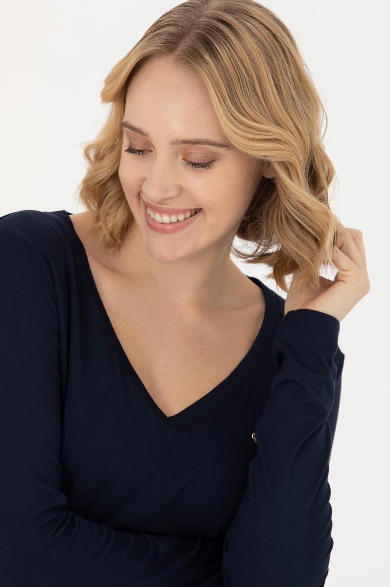 Kadın Lacivert V Yaka Sweatshirt