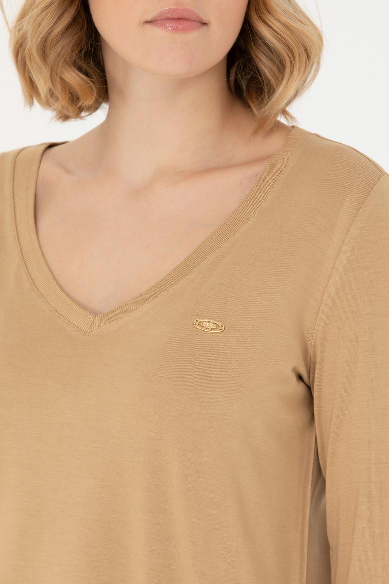 Kadın Kum V Yaka Sweatshirt - 50271543076