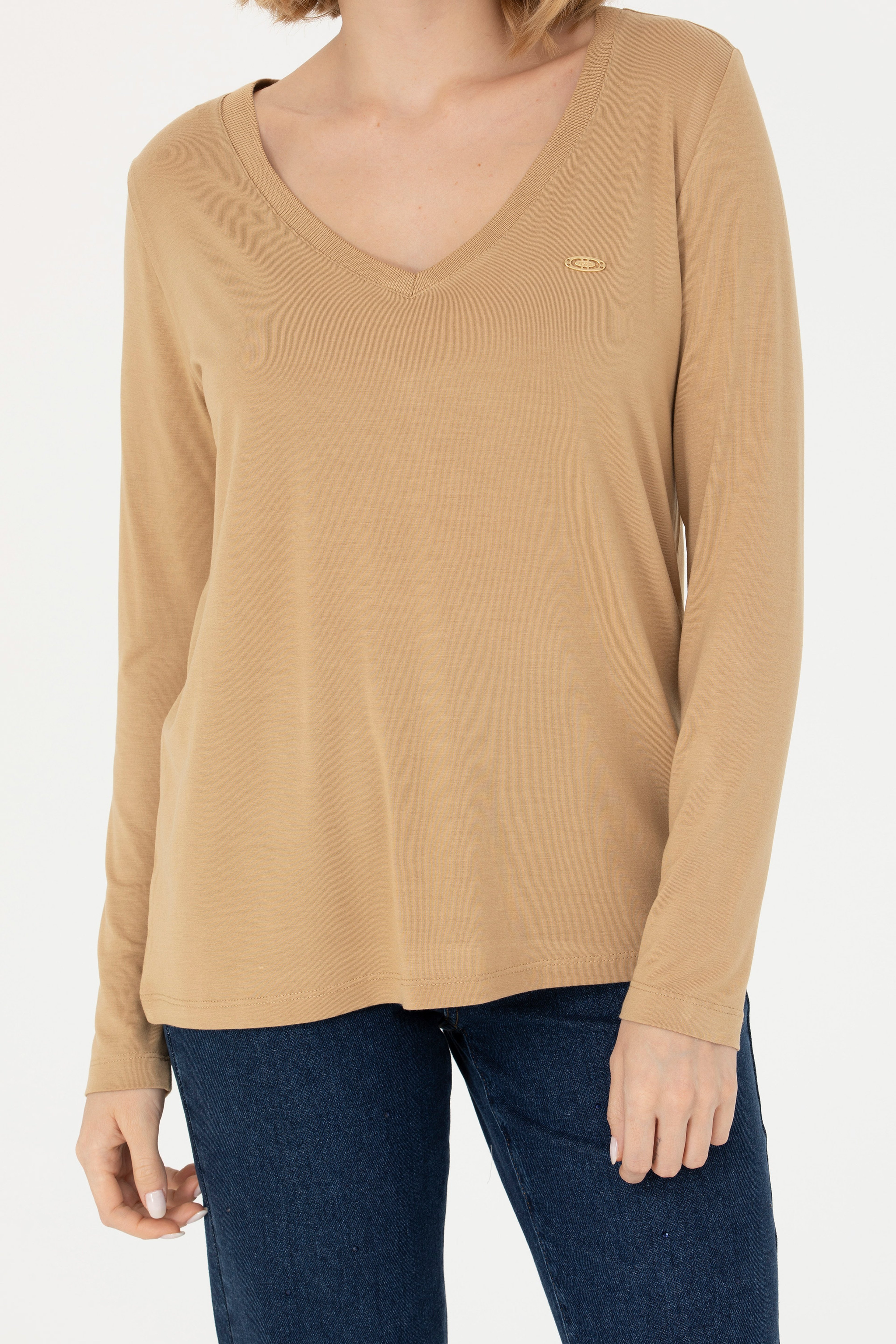 Kadın Kum V Yaka Sweatshirt - Image 6