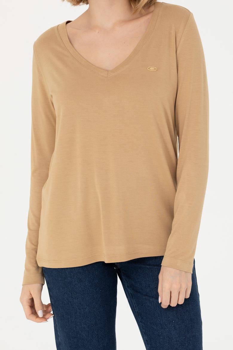 Kadın Kum V Yaka Sweatshirt - 50271543076