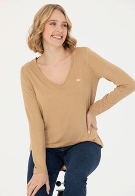 Kadın Kum V Yaka Sweatshirt - 50271543076