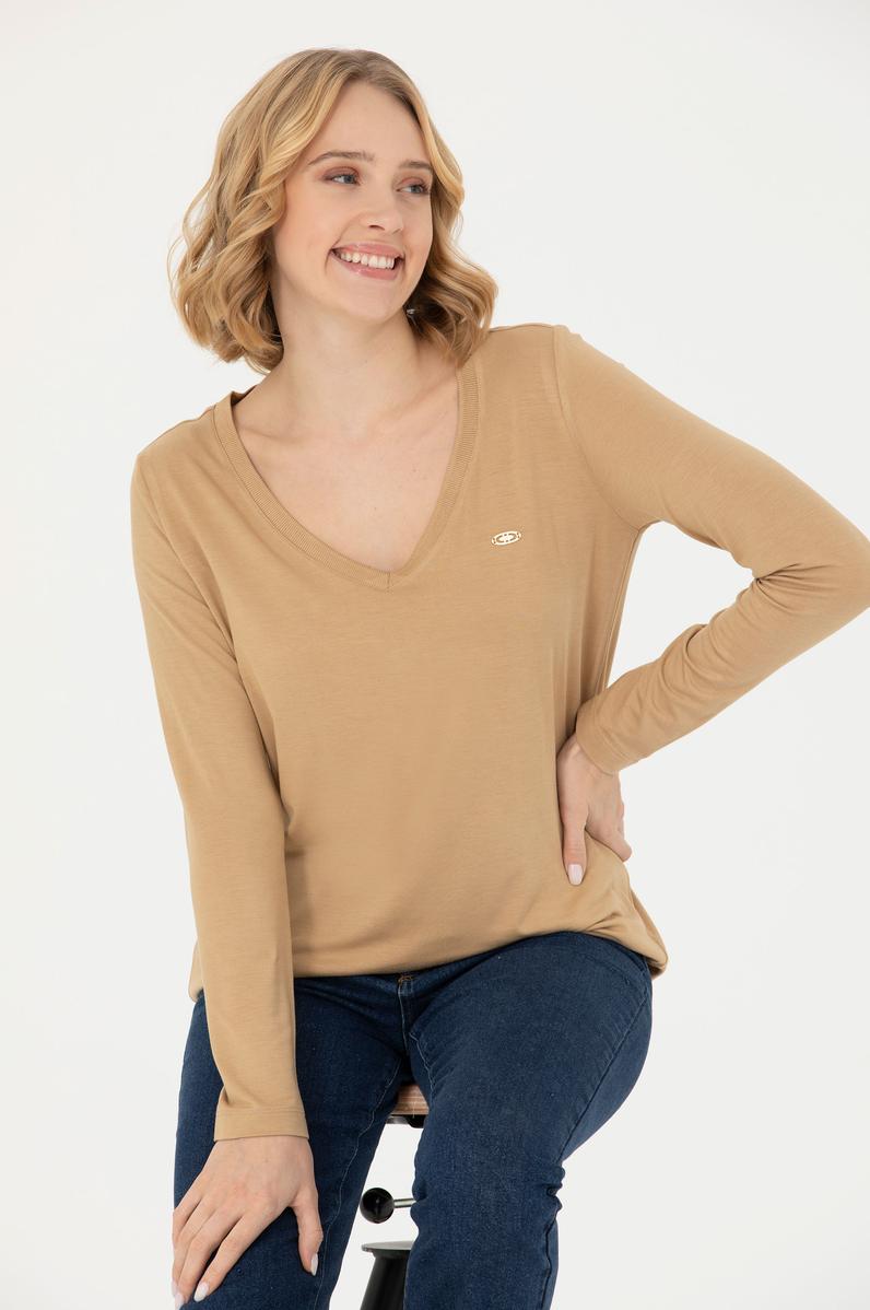 Kadın Kum V Yaka Sweatshirt