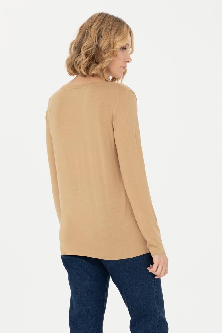 Kadın Kum V Yaka Sweatshirt - 50271543076