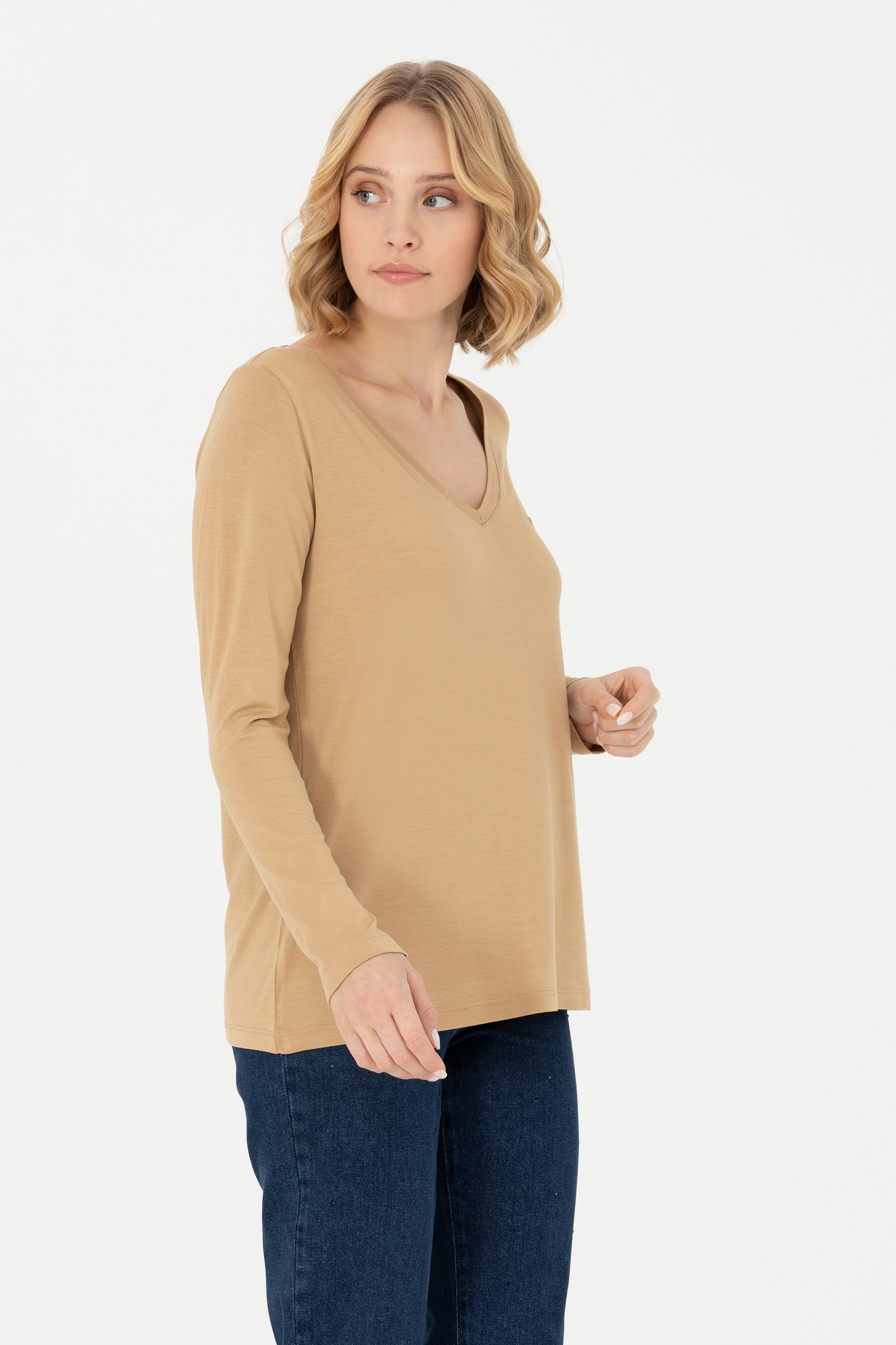 Kadın Kum V Yaka Sweatshirt - Image 3