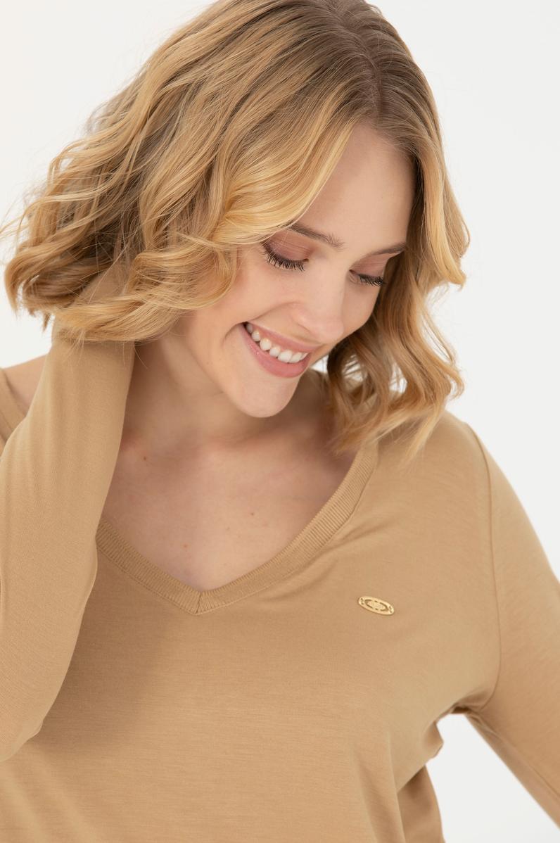 Kadın Kum V Yaka Sweatshirt