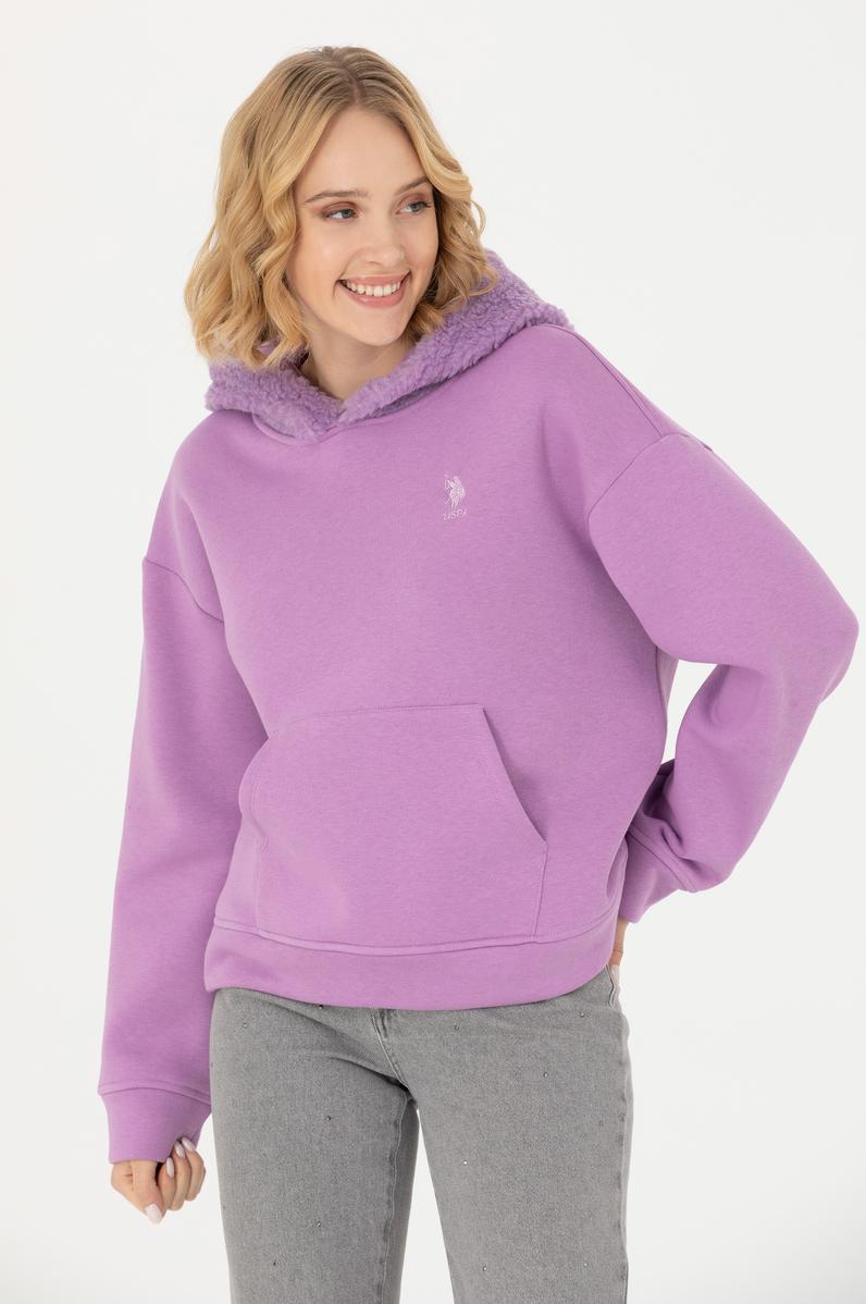 Kadın Lila Kapüşonlu Sweatshirt