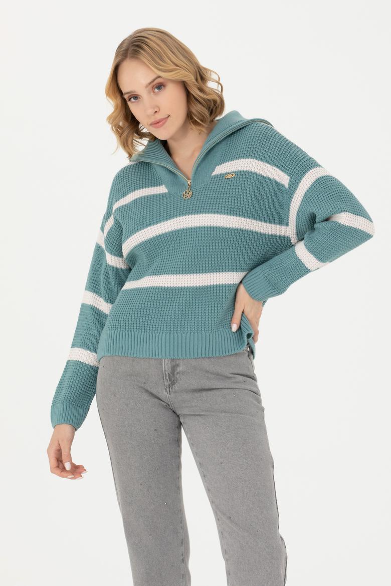 Kadın Mint V Yaka Kazak