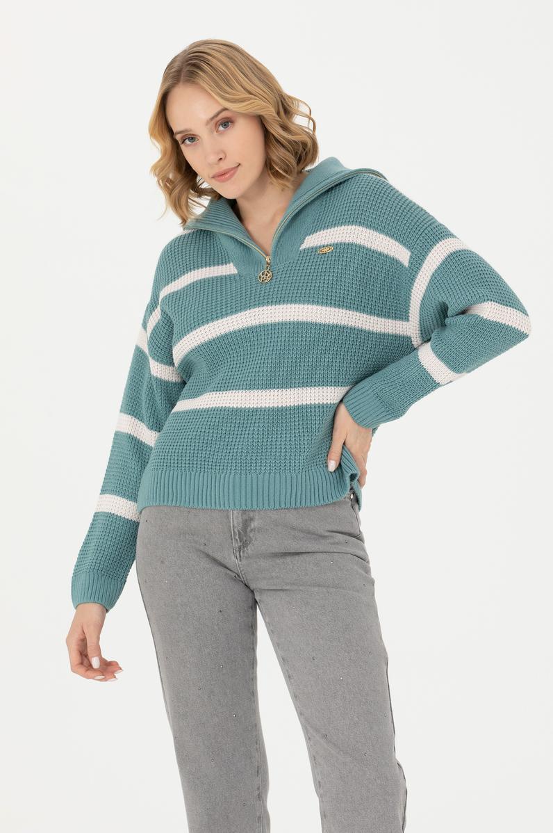 Kadın Mint V Yaka Kazak