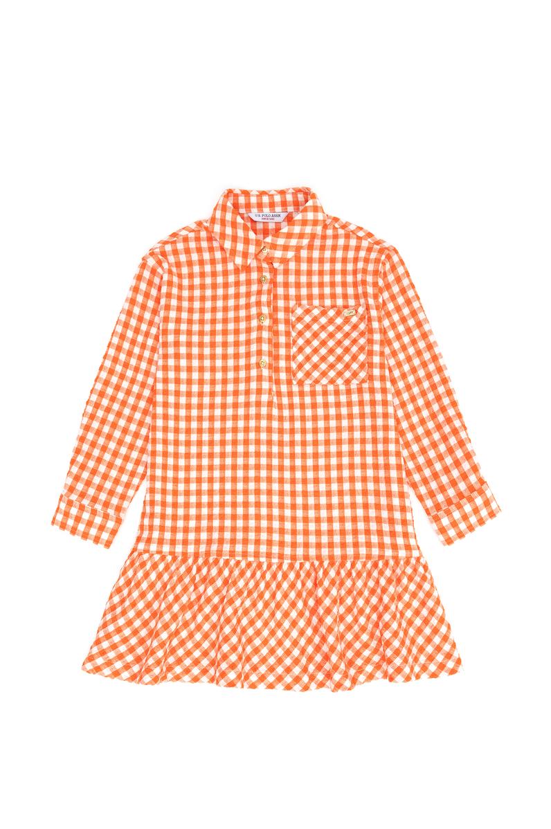 Kız Çocuk Turuncu Uzun Kol Dokuma Elbise