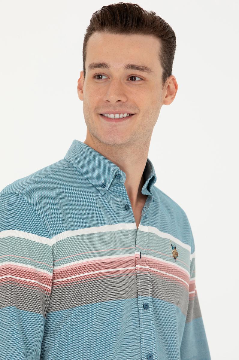 Erkek Petrol Uzun Kollu Gömlek