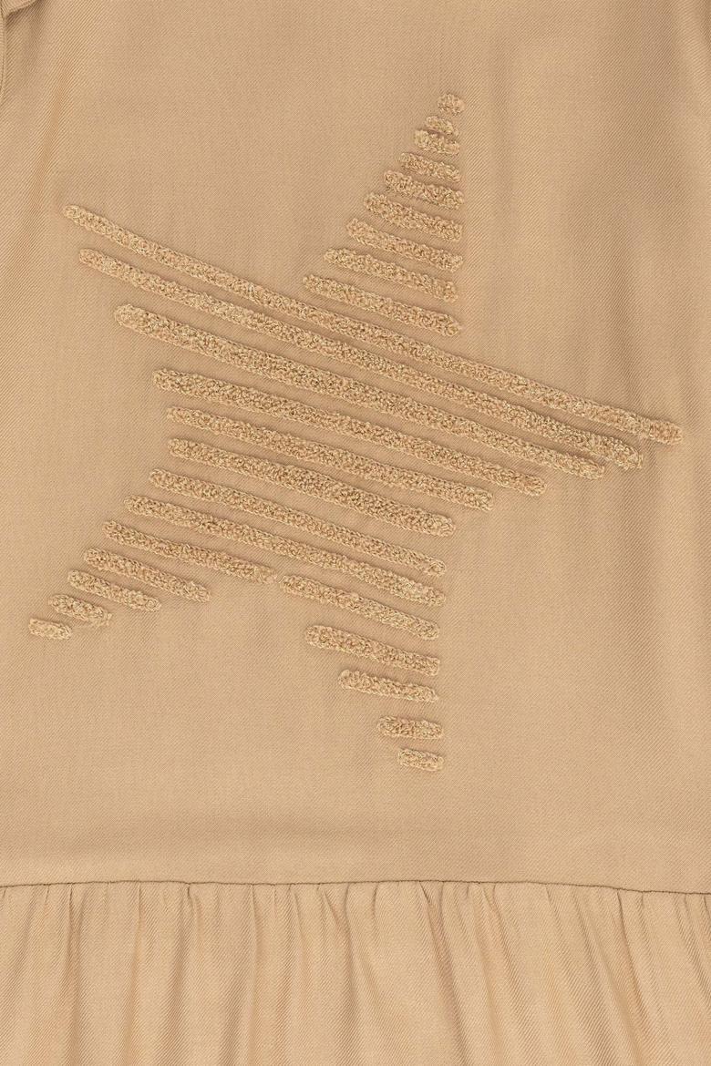 Kız Çocuk Kum Uzun Kol Dokuma Elbise - 50273514008