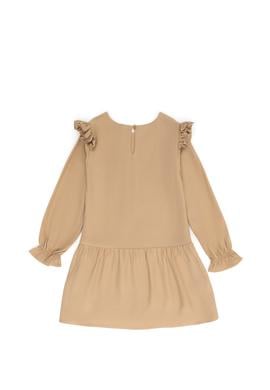 Kız Çocuk Kum Uzun Kol Dokuma Elbise - 50273514008