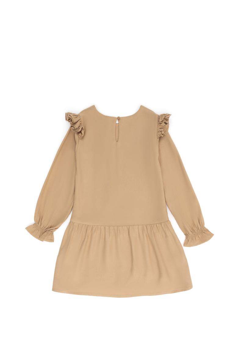 Kız Çocuk Kum Uzun Kol Dokuma Elbise - 50273514008