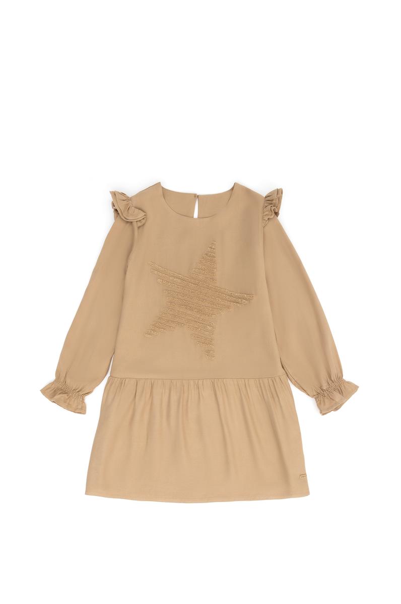 Kız Çocuk Kum Uzun Kol Dokuma Elbise