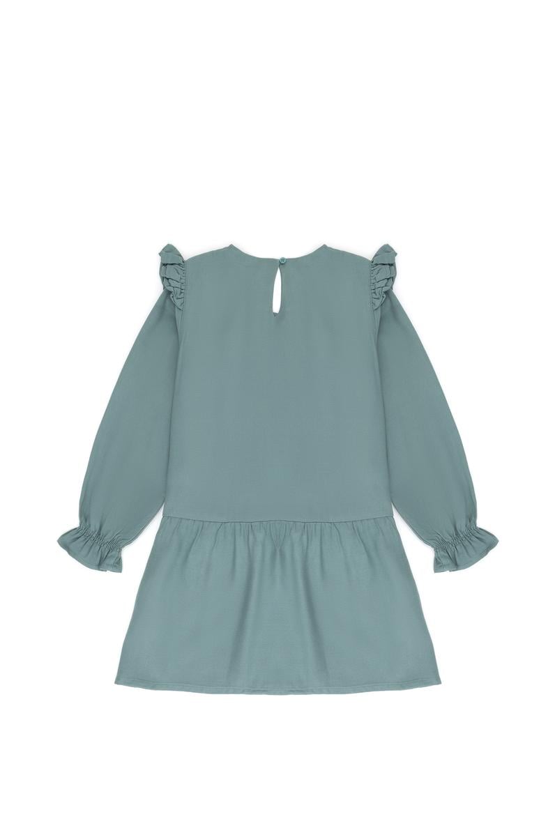 Kız Çocuk Mint Uzun Kol Dokuma Elbise