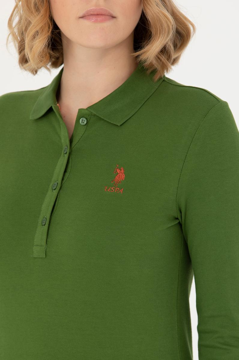Kadın Yeşil Basic Polo Yaka Sweatshirt
