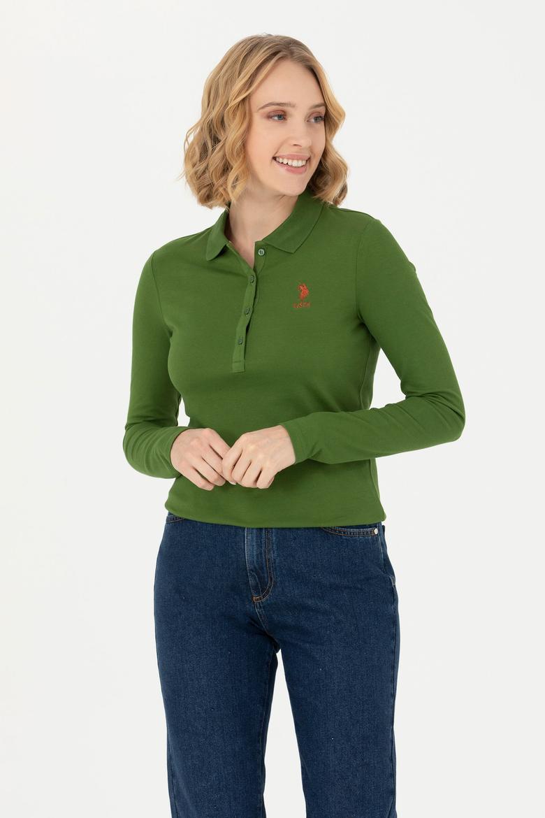 Kadın Yeşil Basic Polo Yaka Sweatshirt - 50271573149