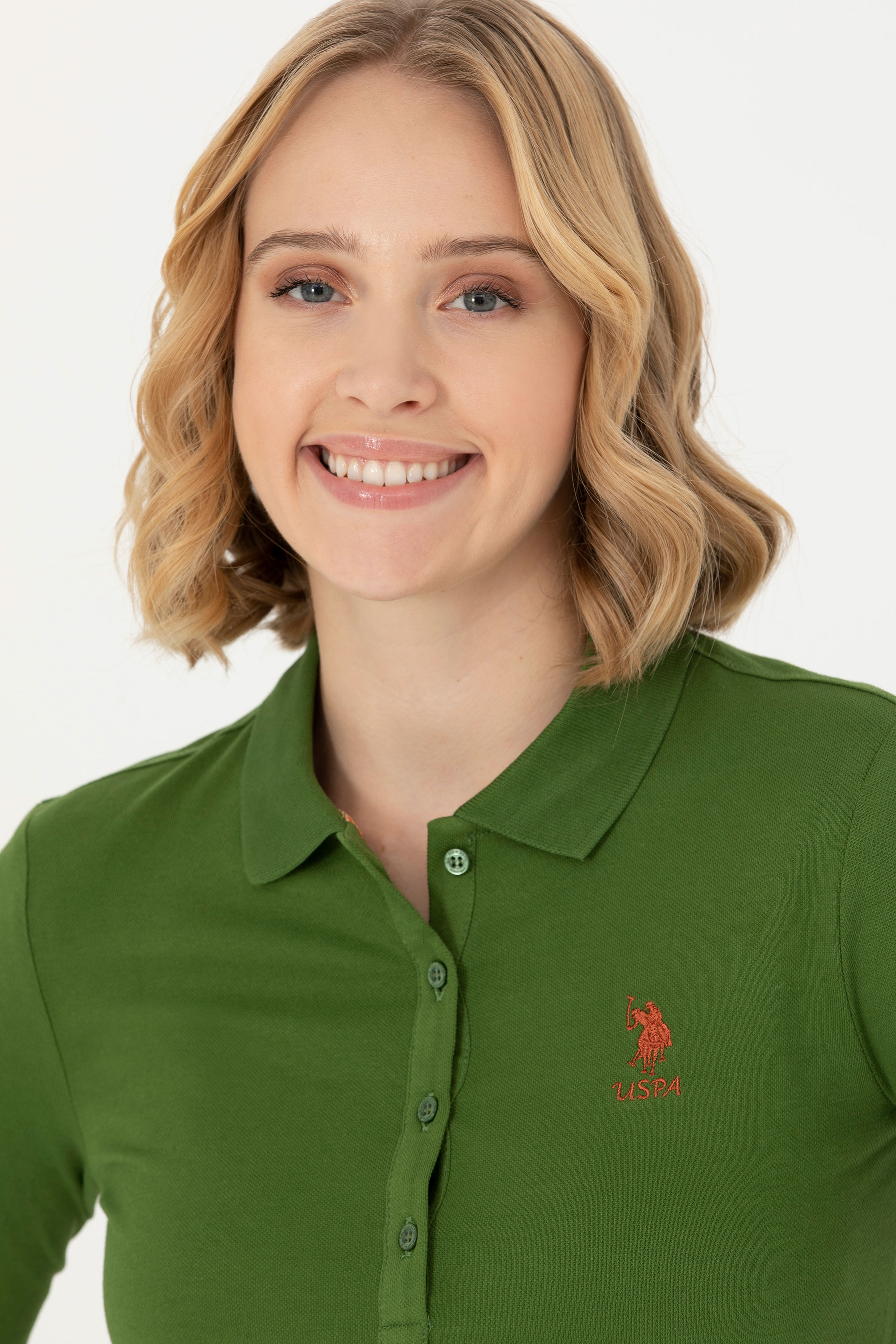 Kadın Yeşil Basic Polo Yaka Sweatshirt - Image 2
