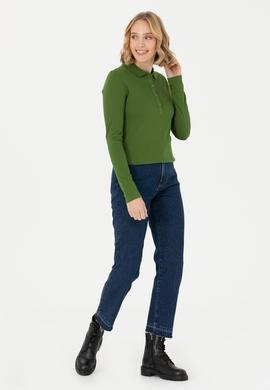 Kadın Yeşil Basic Polo Yaka Sweatshirt - 50271573149