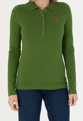 Kadın Yeşil Basic Polo Yaka Sweatshirt - 50271573149