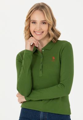 Kadın Yeşil Basic Polo Yaka Sweatshirt - 50271573149