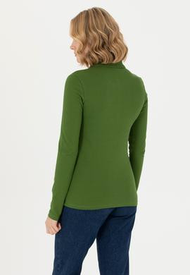 Kadın Yeşil Basic Polo Yaka Sweatshirt - 50271573149