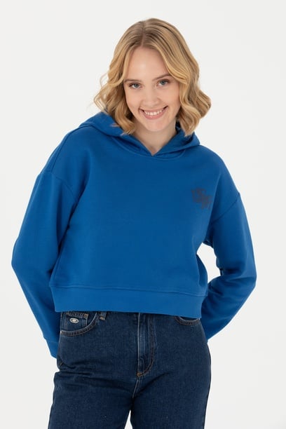Kadın Saks Kapüşonlu Sweatshirt