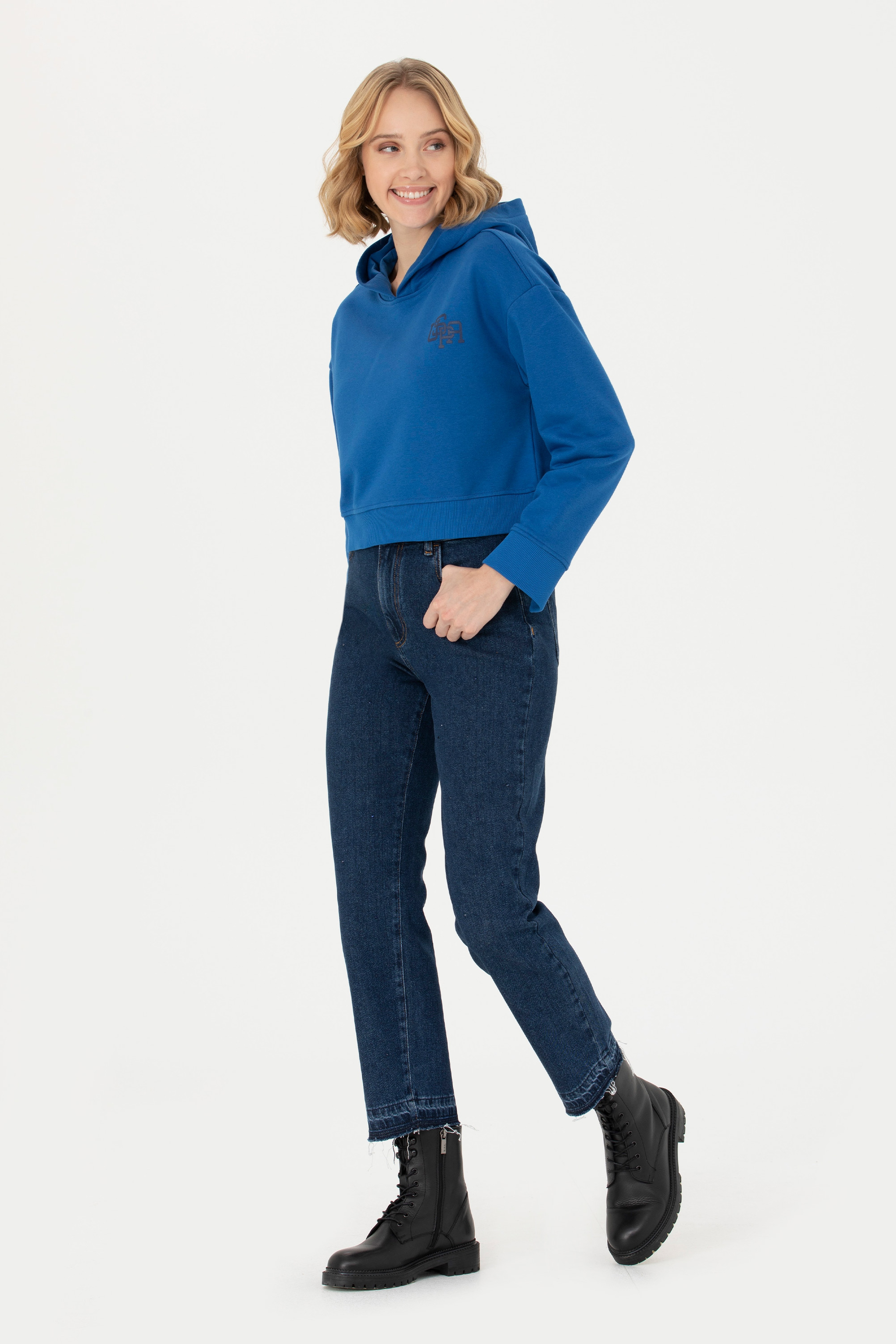 Kadın Saks Kapüşonlu Sweatshirt