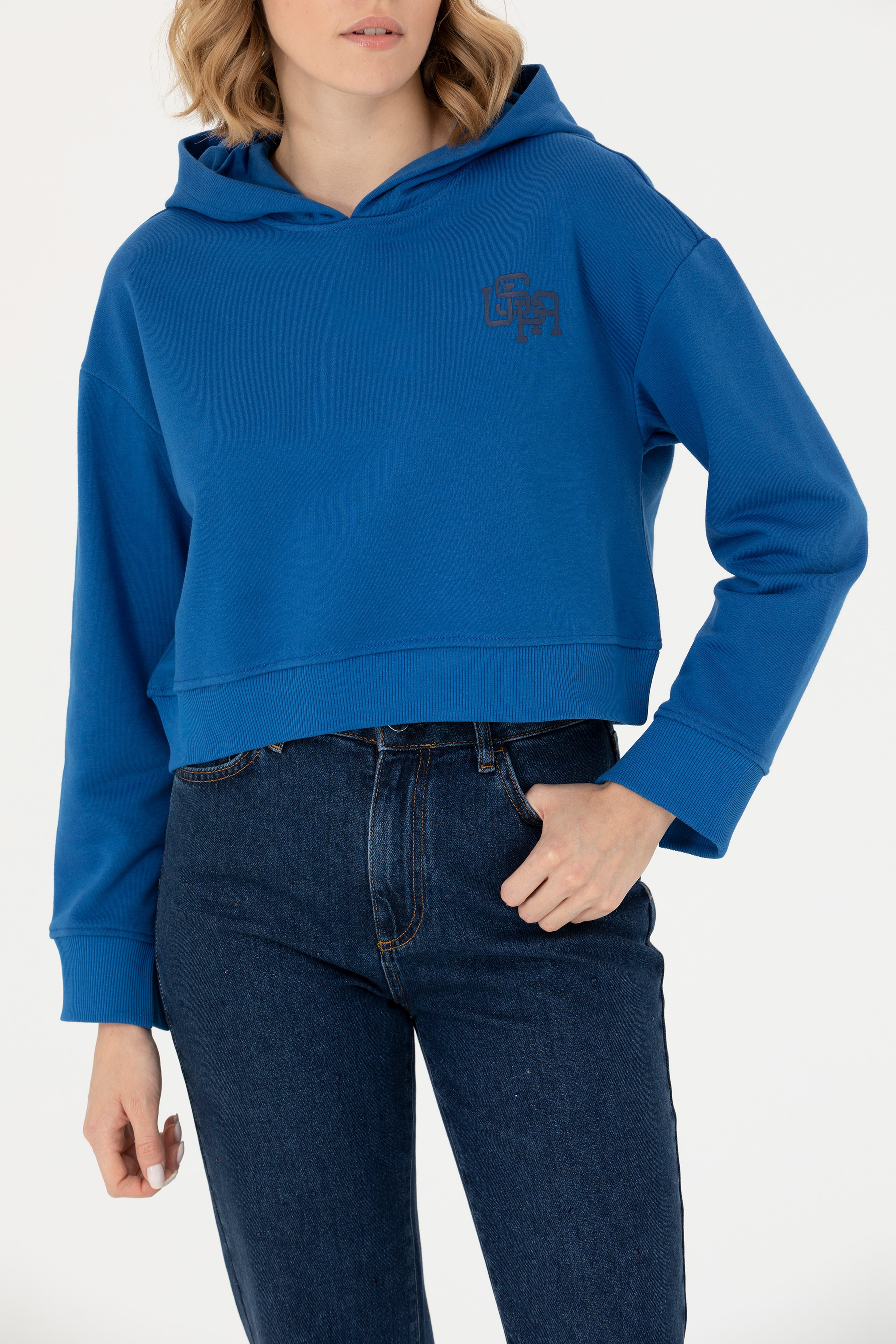 Kadın Saks Kapüşonlu Sweatshirt