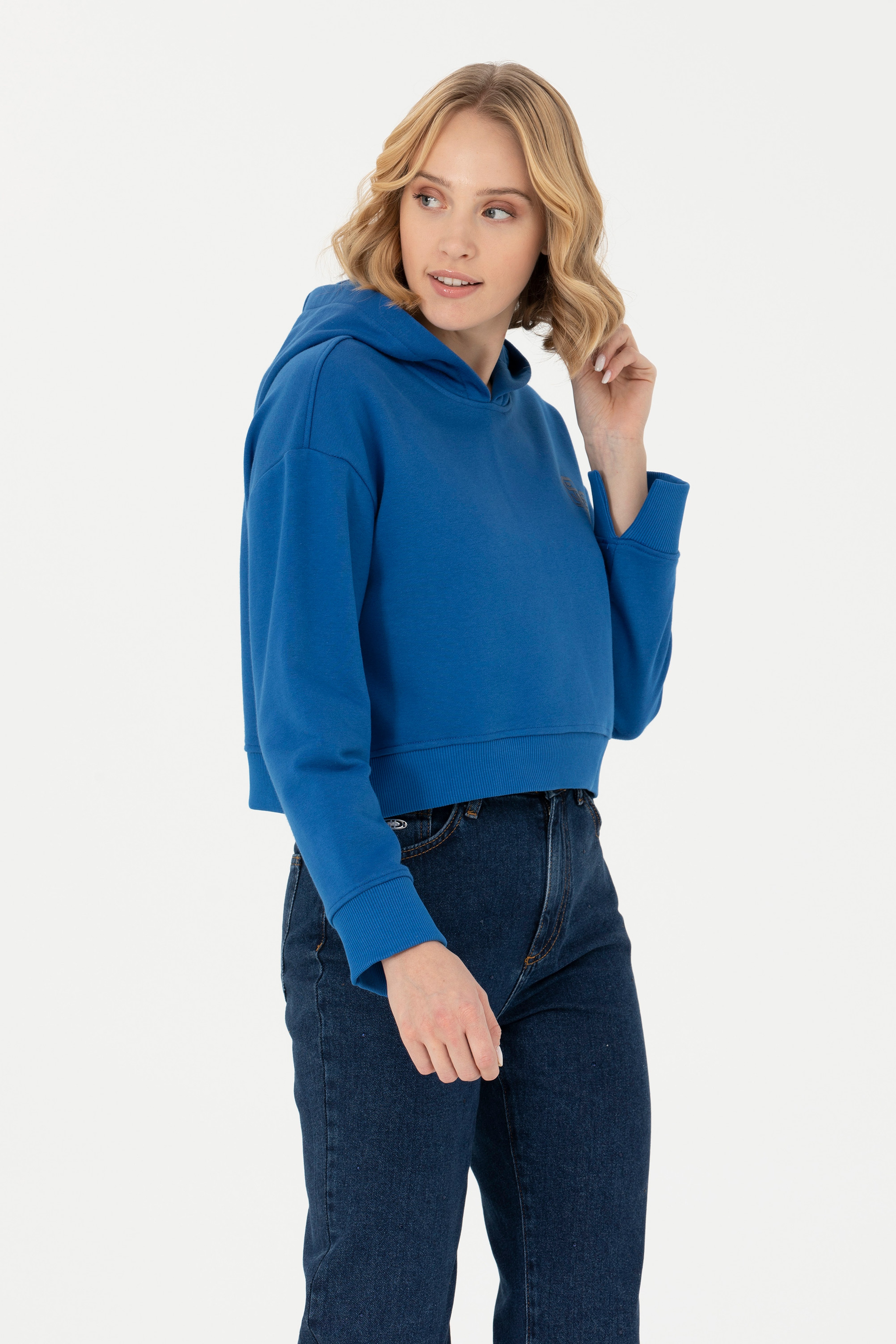 Kadın Saks Kapüşonlu Sweatshirt