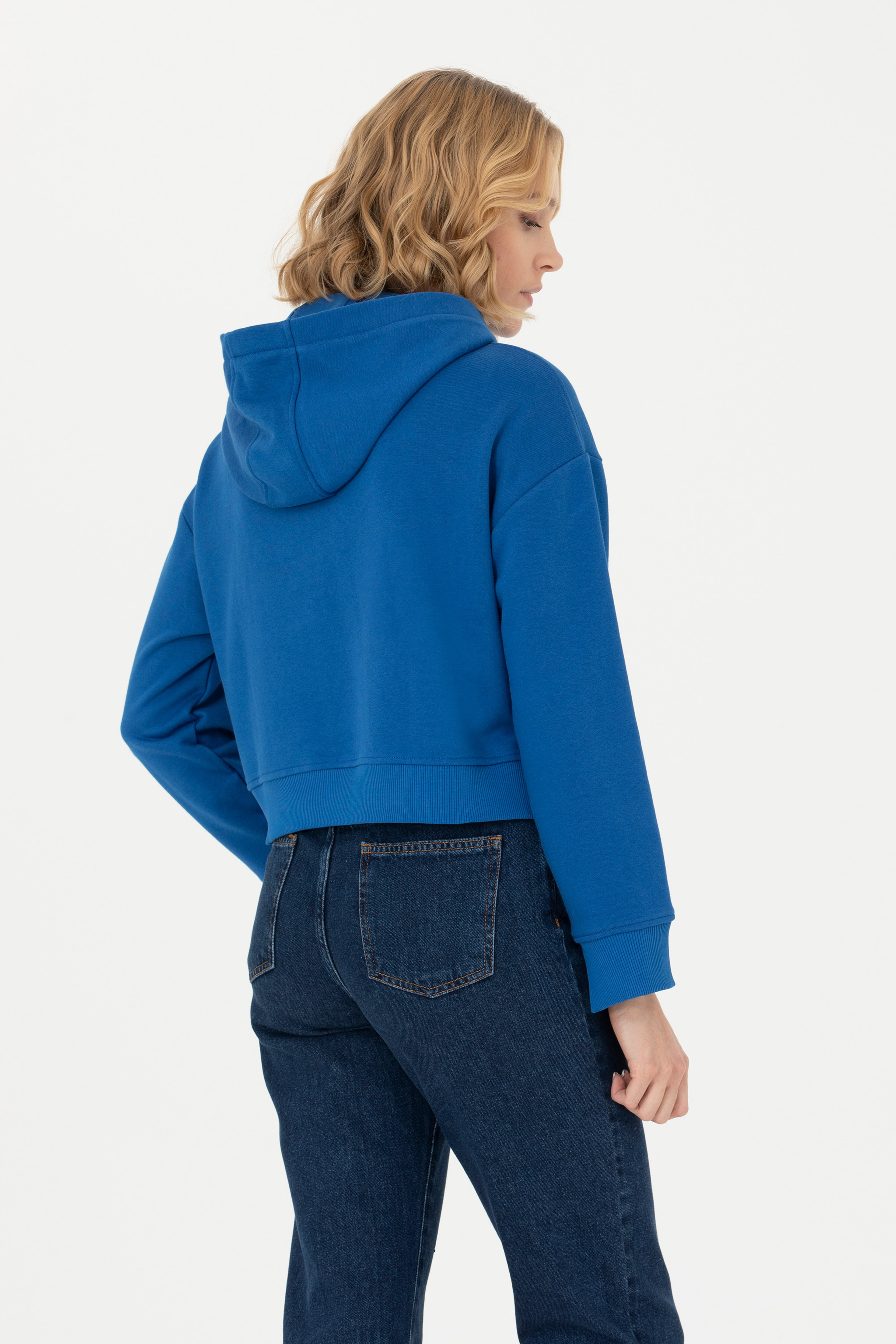 Kadın Saks Kapüşonlu Sweatshirt - Image 6