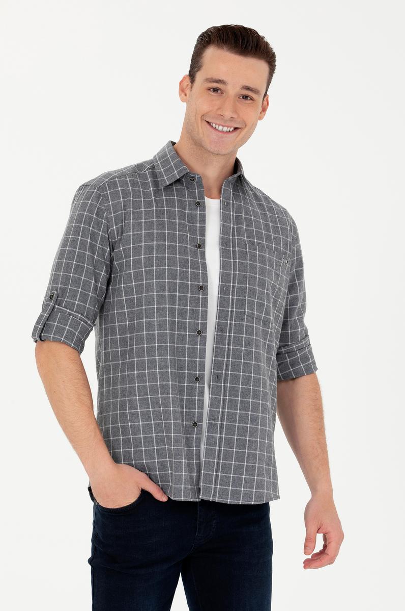 Erkek Gri Uzun Kollu Gömlek