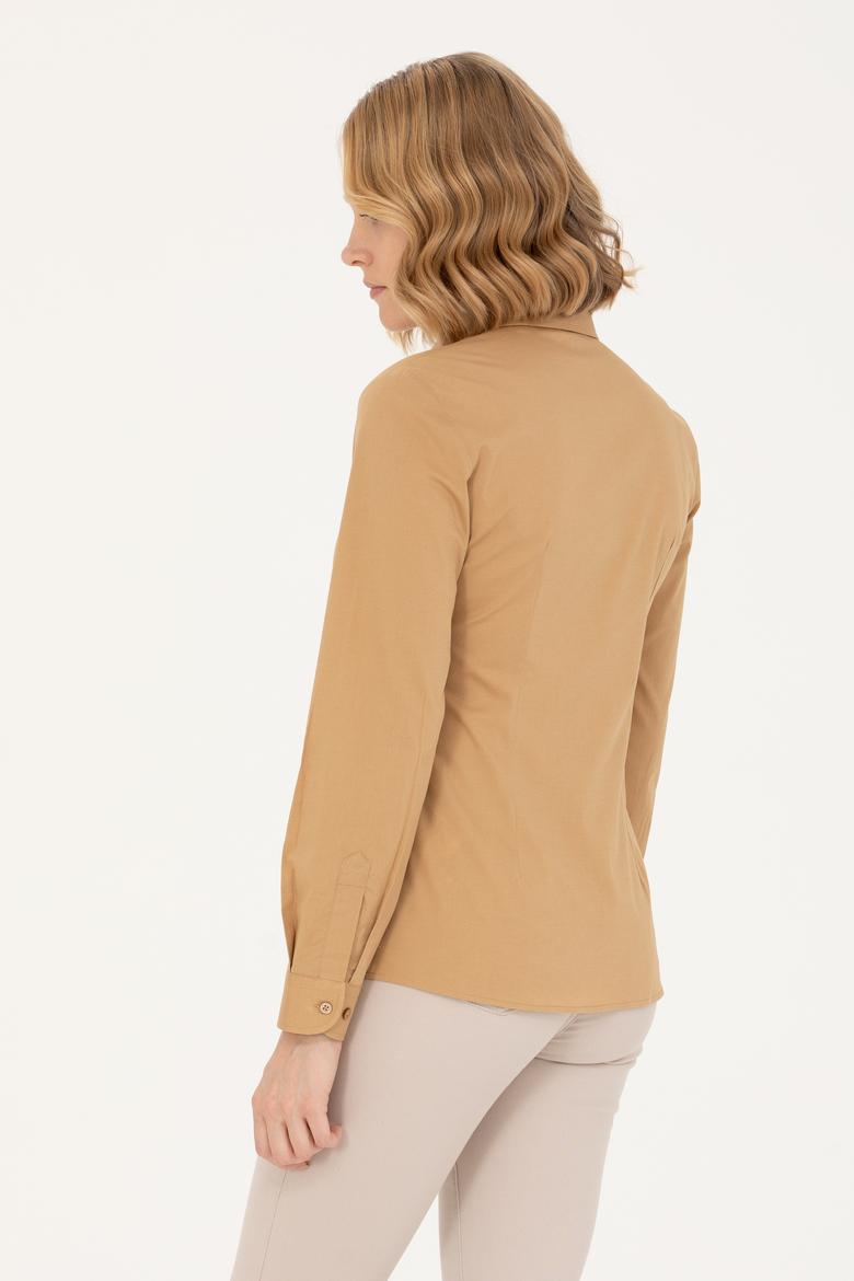 Kadın Camel Uzun Kollu Basic Gömlek - 50262946077