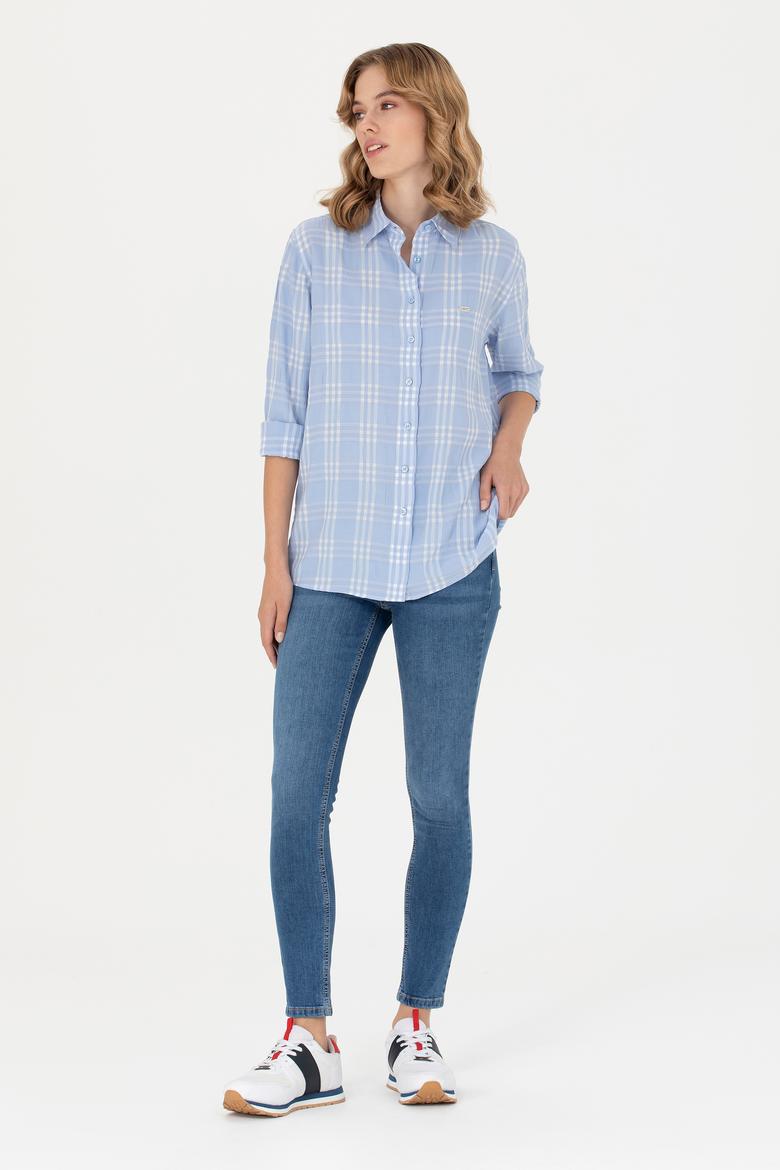 Kadın Mavi Uzun Kollu Gömlek - 50264951037