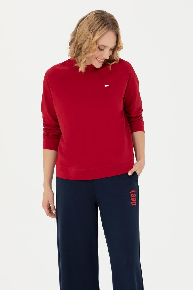 Kadın Kırmızı Bisiklet Yaka Sweatshirt