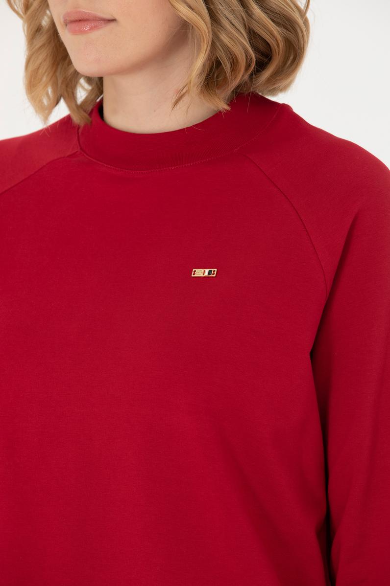 Kadın Kırmızı Bisiklet Yaka Sweatshirt