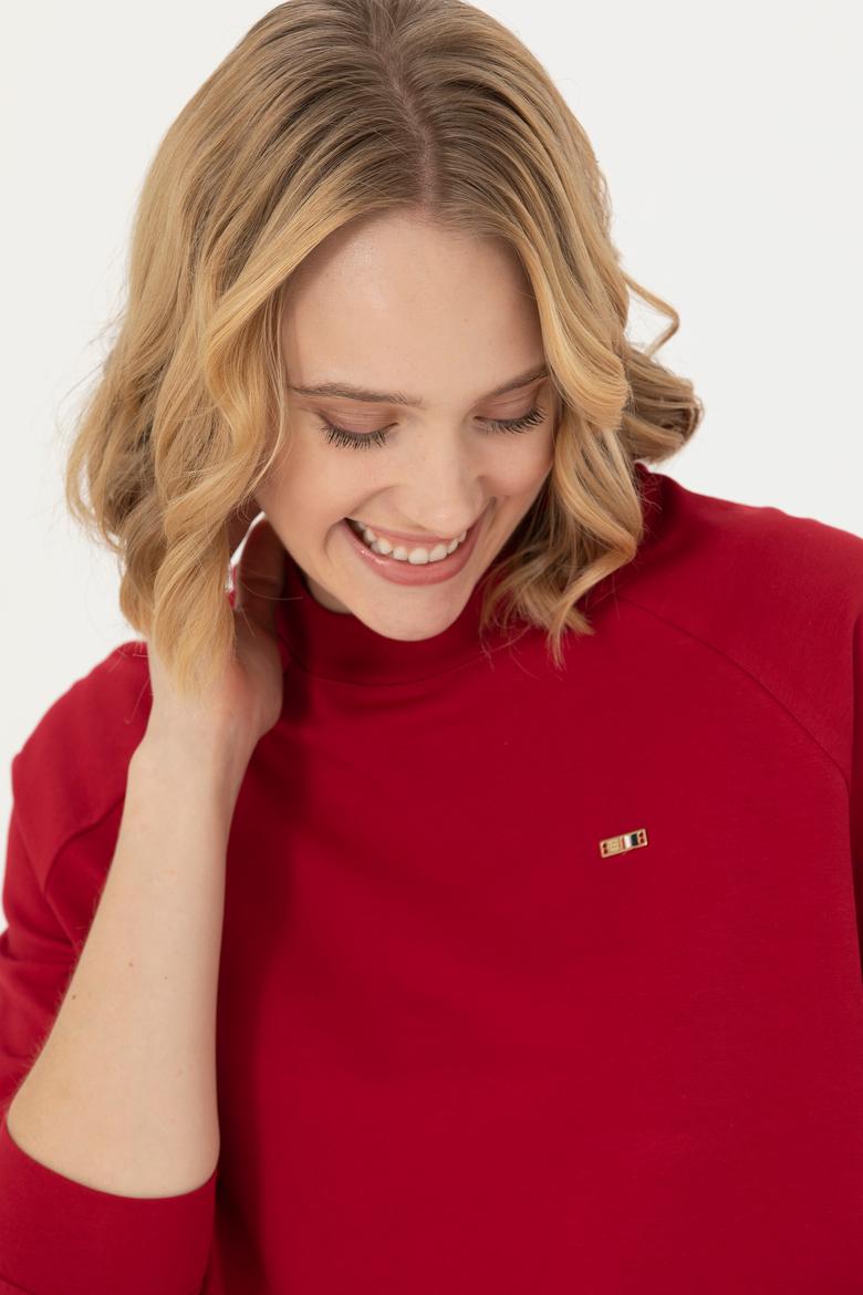 Kadın Kırmızı Bisiklet Yaka Sweatshirt - 50276027020