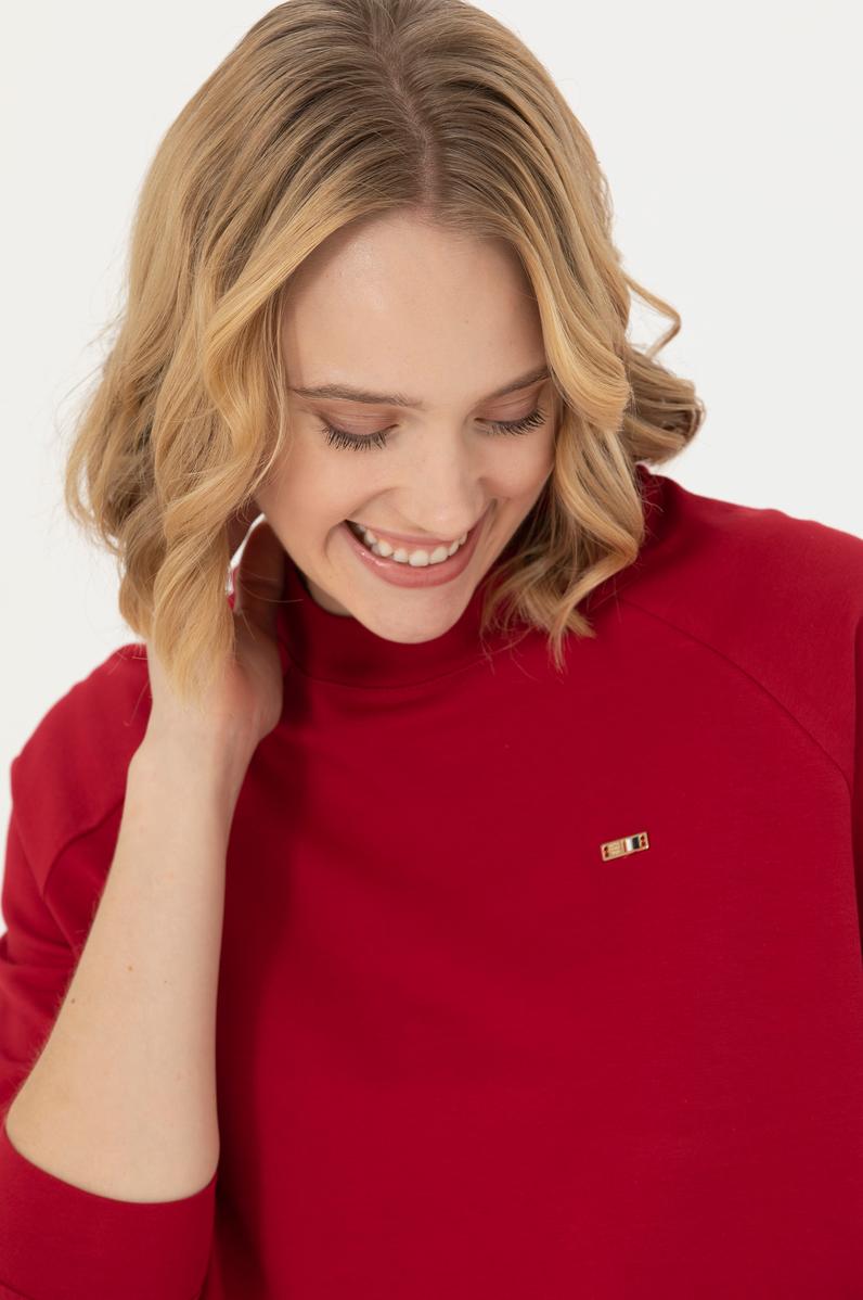 Kadın Kırmızı Bisiklet Yaka Sweatshirt