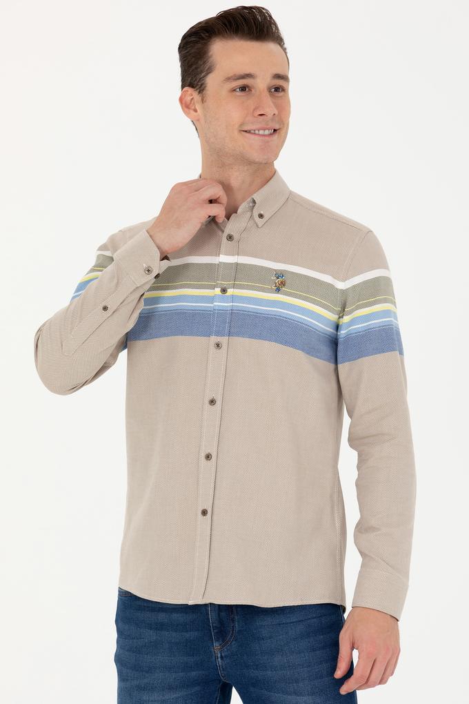 Erkek Açık Haki Uzun Kollu Gömlek