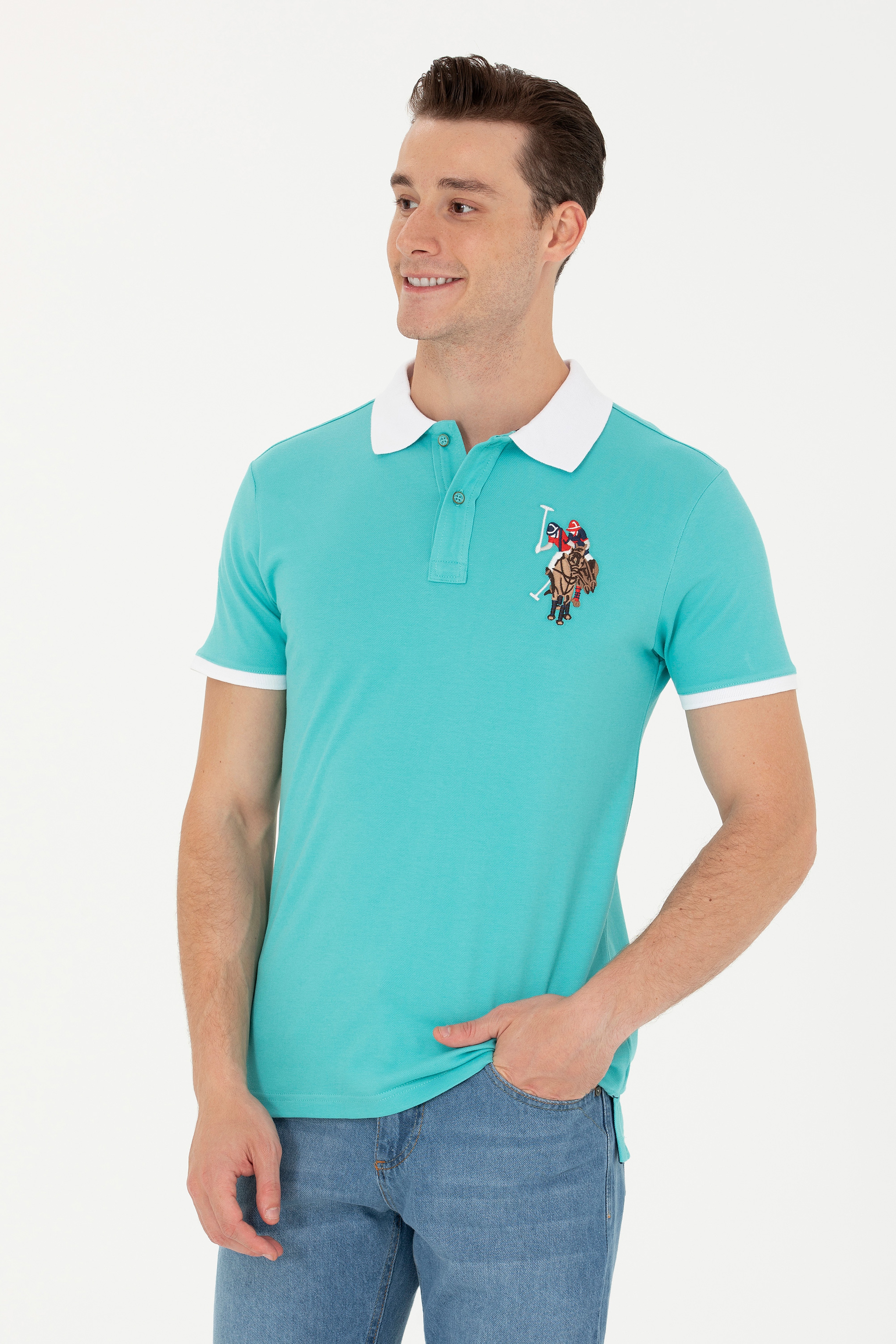 Erkek Mint Basic Polo Yaka Tişört - Image 1